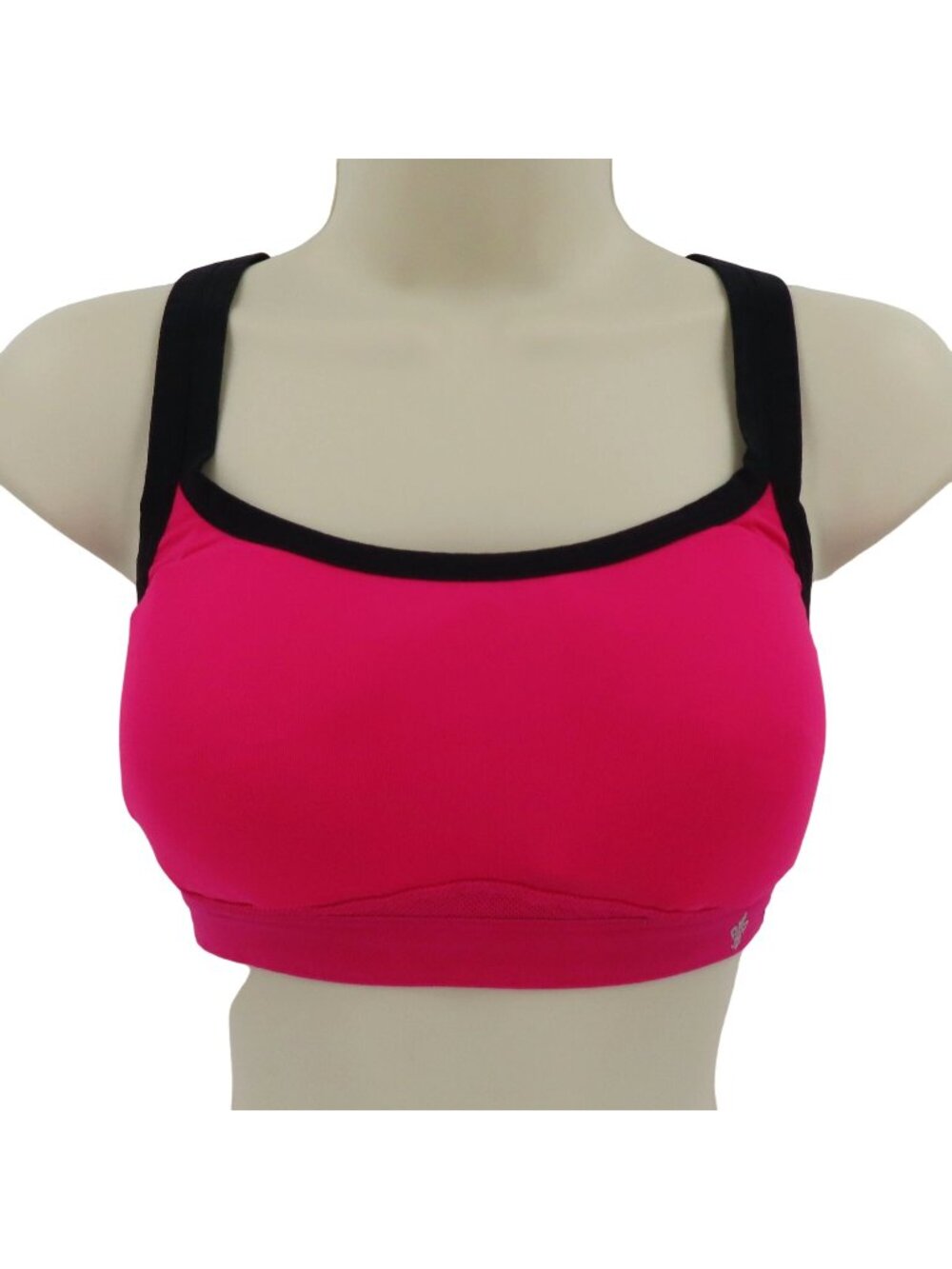 Lily of France Womens Medium Pink Black Strappy Sports Bra Wireless Padded Bust